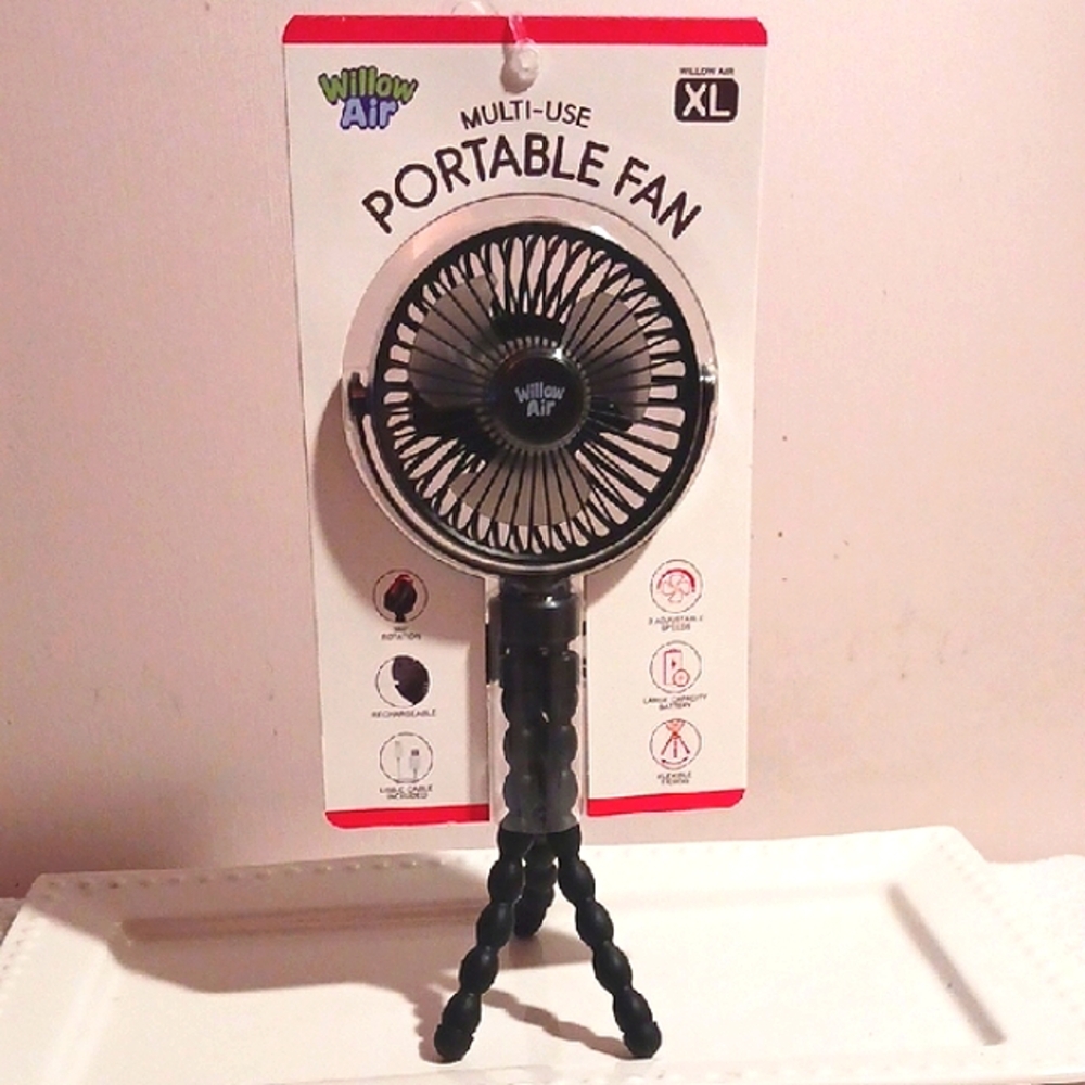 Willow Air ⚜️Black Portable Tripod Fan Rechargeable ⚜️ 360 Rotation ⚜️ 3 Speeds